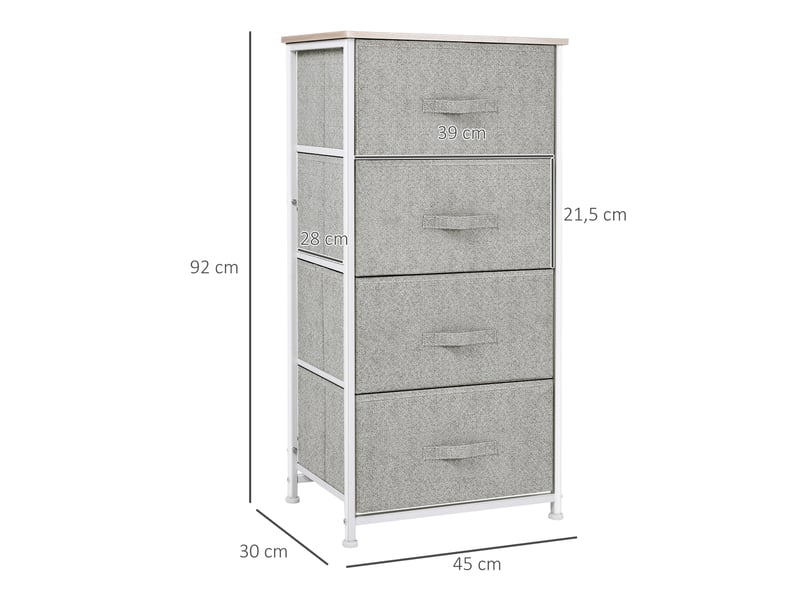  Commode en tissu, 4 tiroirs, dimensions : 45 x 30 x 92 cm (l x l x h), structure en métal  - Conforama E