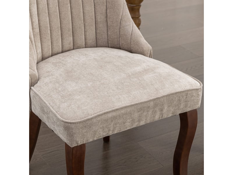  Lot de 2 chaises de salle à manger en tissu, dossier cannelé, pieds en bois courbés – design chic  - Conforama E