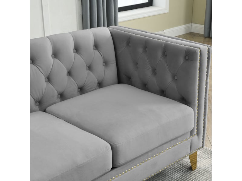 Canapé moderne - canapé en velours de style chelsfield, avec pieds dorés, boutons capitonnés, mousse + ressorts, réf. W3349s00172 - Conforama R