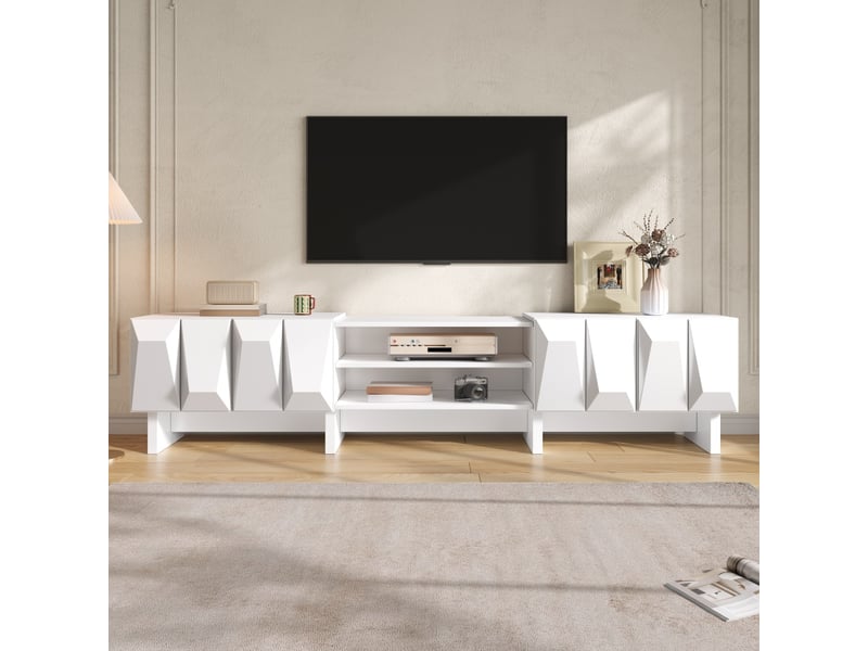  Table basse moderne avec rangement en panneau de particules, façades 3d, grand plateau, compartiments avec portes, 95 x 67 x 39,5 cm, pour salon  - Conforama B