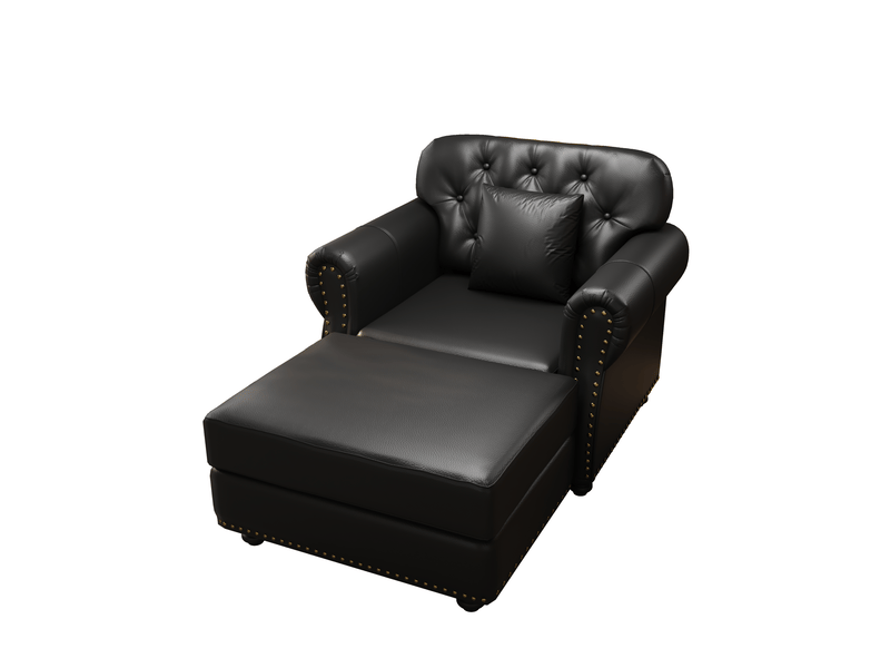  Fauteuil chesterfield avec repose-pieds et coussin noir evryae  - Conforama A