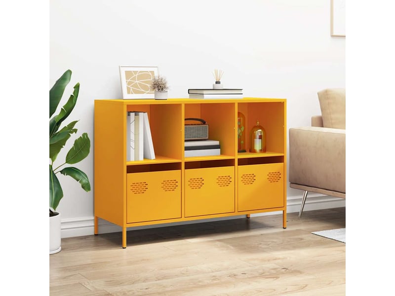 Buffet - bahut - meuble de rangement jaune moutarde 101,5x39x73,5 cm acier laminé à froid  - Conforama C