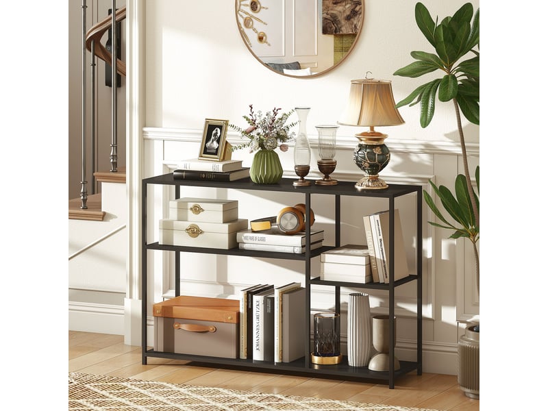  Console meuble étroite à 4 niveaux style industriel cadre en acier, 110 x 30 x 75 cm, noir  - Conforama A