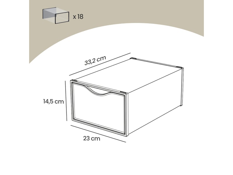  Boîtes à chaussures, lot de 18, transparentes, en plastique, avec porte, empilables, 33,2 x 23 x 14,5 cm, transparent et noir  - Conforama D