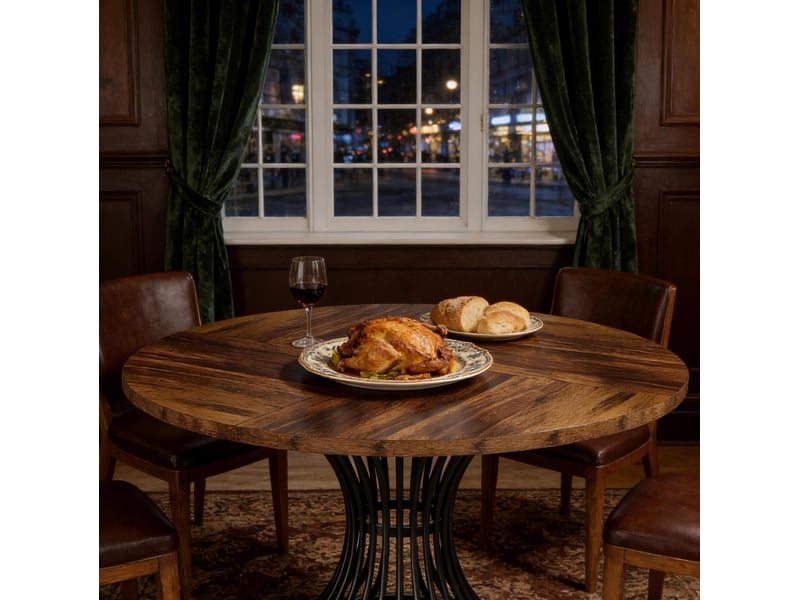 Table de salle à manger pour 6 personnes avec plateau rond et piètement en métal 119 × 119 × 76,5 cm - Conforama D