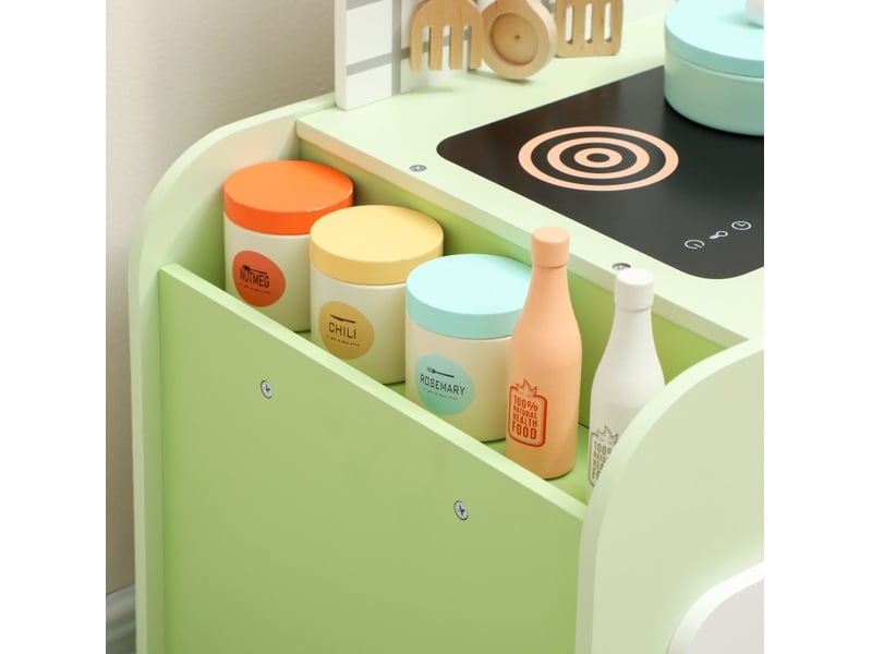  Jeu de cuisine pour enfants avec 15 accessoires, verre, 60 x 31,6 x 58 cm, dès 3 ans, vert  - Conforama D