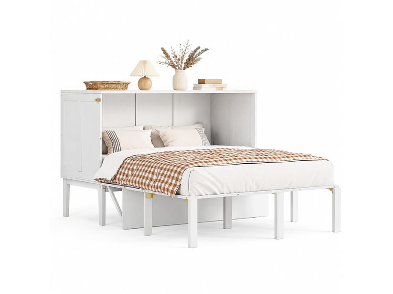  Lit escamotable vertical 140x200 cm avec sommier à lattes, blanc, gain de place  - Conforama A