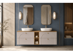 Meuble sous-vasque suspendu aura 140 cm avec étagère effet chêne craft cachemire mat g