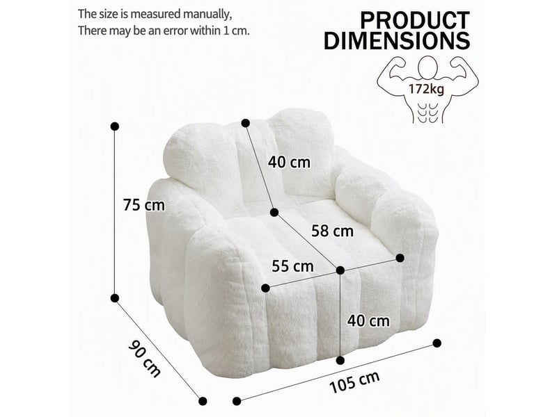  Pouf pour adultes 105x90x75 cm, assise moelleuse, peluche rose, sans montage, fibres et mousse, facile à déplacer  - Conforama C