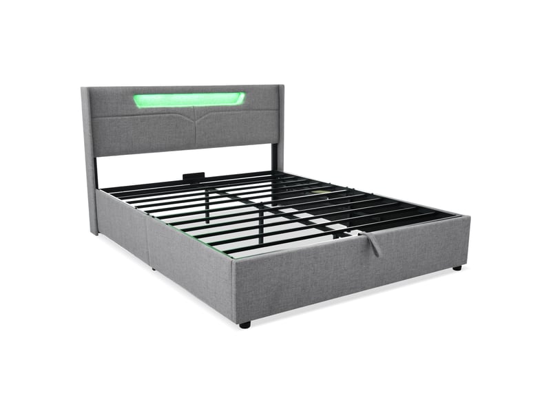 Lit adulte lit rembourré lit double led avec fonction de chargement usb et éclairage led lit 160x200cm gris  - Conforama W