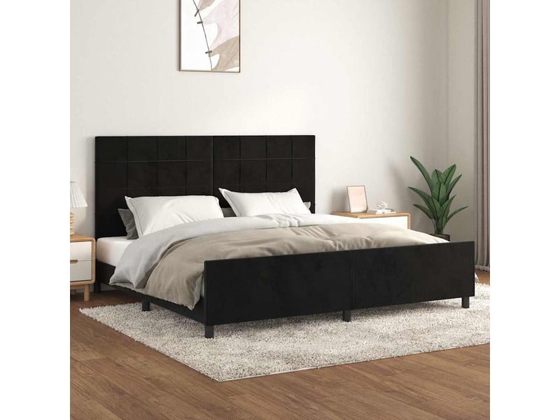  Cadre de lit velours noir design moderne sommier 200x200 cm chambre à coucher  - Conforama B