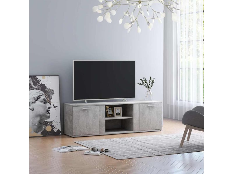  Meuble tv - banc tv - meuble de rangement gris béton 120x34x37 cm bois d’ingénierie  - Conforama D
