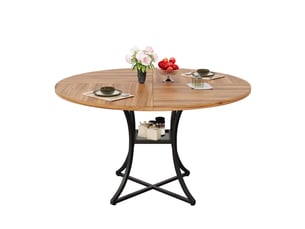 Table ronde design 100 cm pour cuisine et salon, table à manger 4-6 places avec étagère de rangement, effet noyer et pied métal noir en x