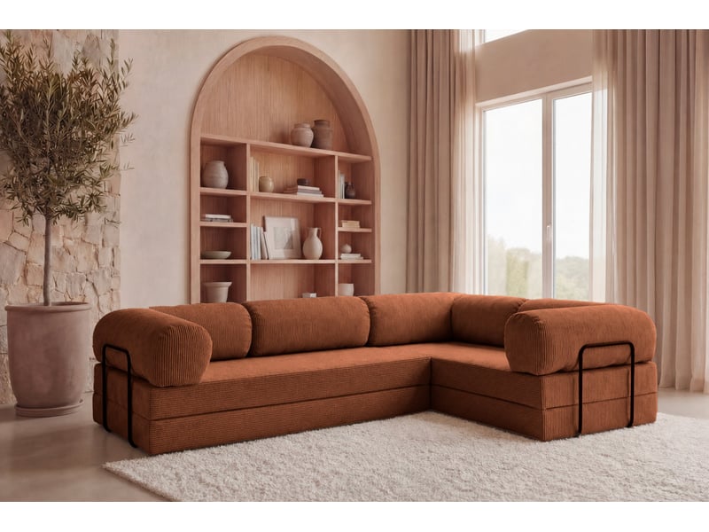  Cosima l - canapé d'angle convertible petit velours côtelé 4 places terracotta gauche  - Conforama B