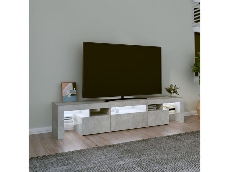 Meuble tv - banc tv - meuble de rangement avec lumières led gris béton 200x36,5x40 cm - Conforama C