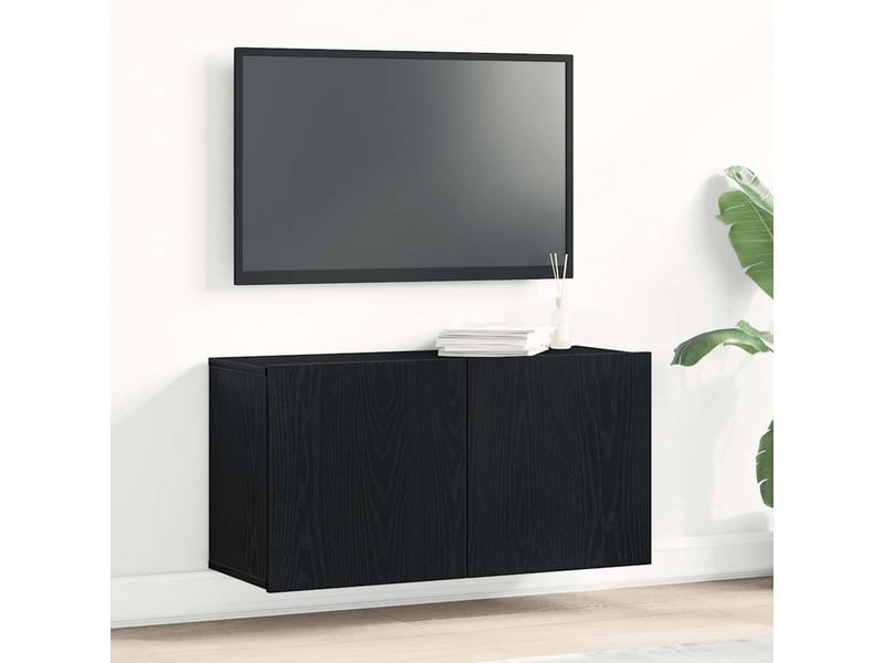  Meuble tv - banc tv - meuble de rangement chêne noir 80x30x41 cm bois d'ingénierie  - Conforama B