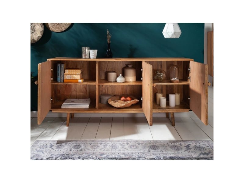  Buffet azra 160 cm en bois de manguier – 3 portes aux motifs géométriques  - Conforama E