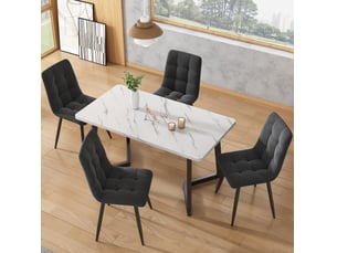 Table à manger rectangulaire, 117x68x75 cm, élégante effet marbre, plateau mdf, piètement métal, coloris noir et blanc