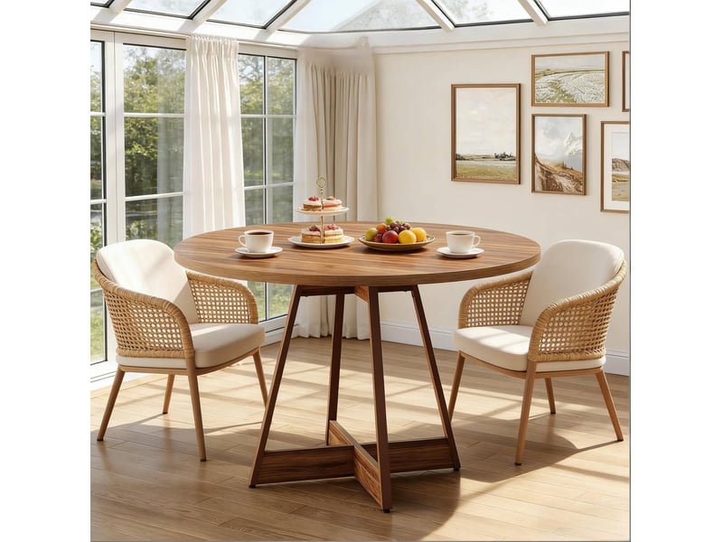 Table de salle à manger ronde 100 cm pour 4 personnes en mdf marron avec piétement central pour cuisine et salon - Conforama D