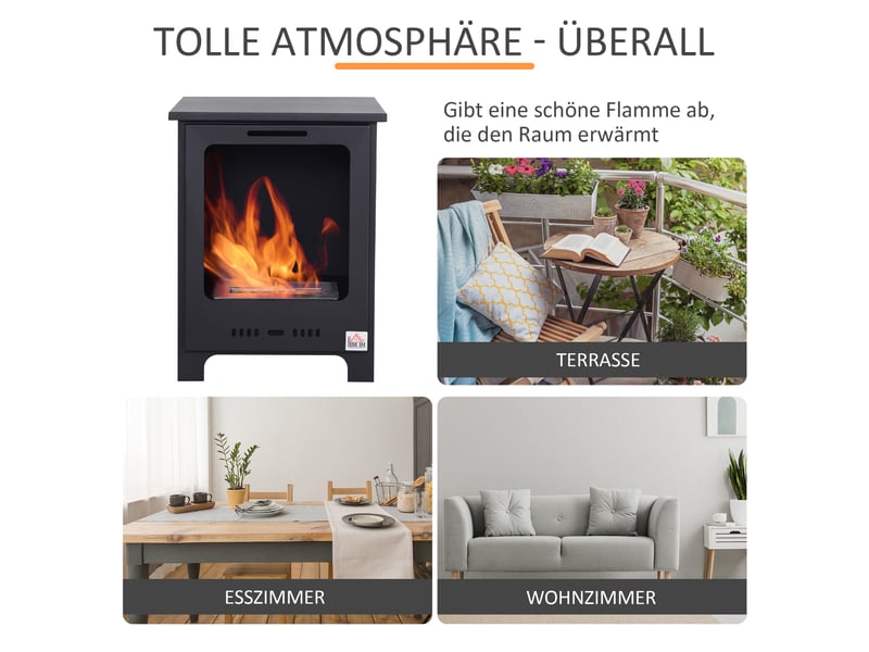  Cheminée de table au bioéthanol noire en métal, flamme réelle, 0,9 l, 40 x 30 x 50 cm  - Conforama C