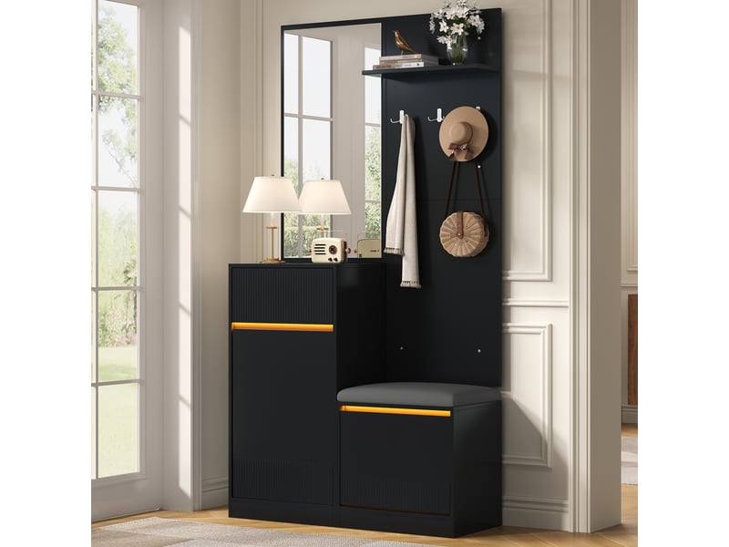  Penderie mobile - armoire, armoire compacte, armoire d'entrée, ensemble armoire, meuble à chaussures, banc à chaussures, noir  - Conforama C