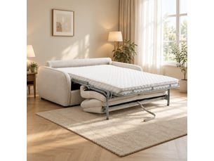 Canapé 3 places convertible matelas 12 cm en tissu écru