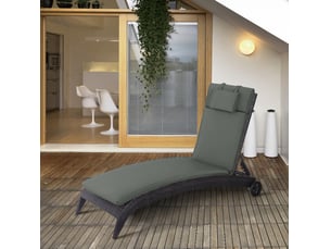 Coussin de bain de soleil 198 x 53 x 5 cm gris en polyester, avec coussin de tête amovible intérieur extérieur