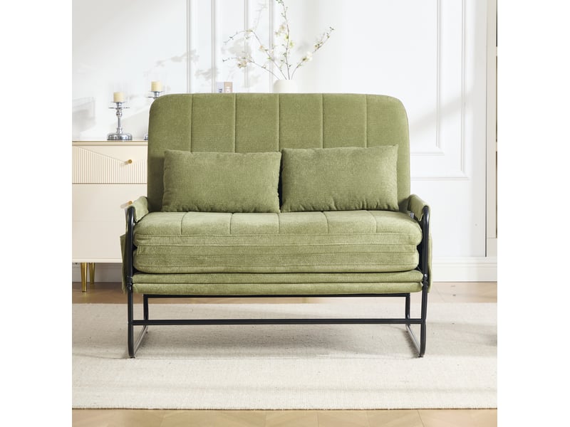  Canapé-lit convertible 2 places 104 x 85 cm – vert olive – poches latérales et cadre métal noir  - Conforama B
