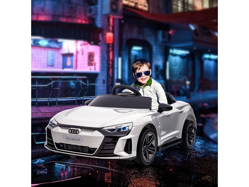 Voiture électrique pour enfants avec ceinture de sécurité, télécommande, phares, fonction musicale, blanche, 103 x 58 x 41 cm - Conforama D