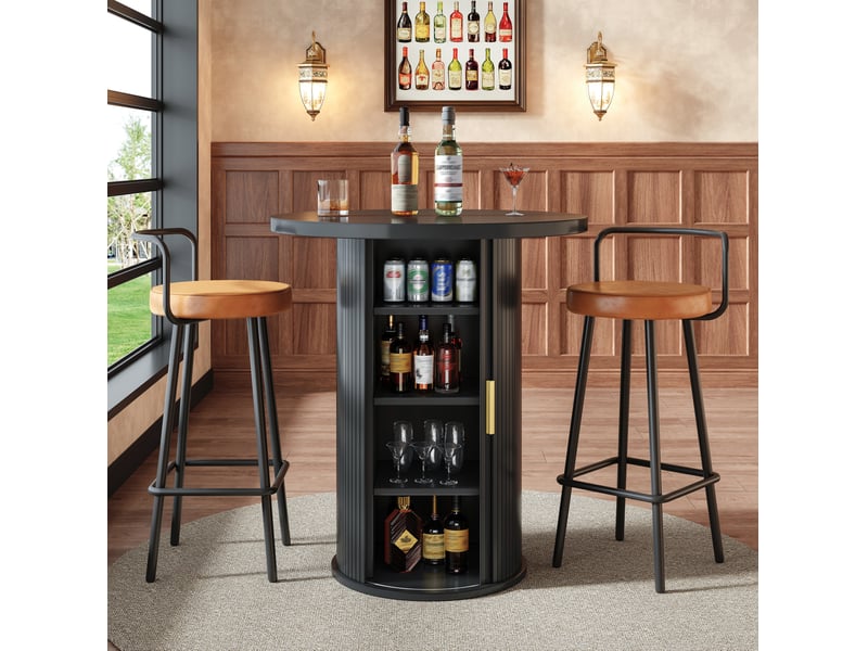  Table de bar ronde avec rangement 60 x 60 x 91,6 cm – noir – 75 kg, design moderne pour salon et bar  - Conforama B