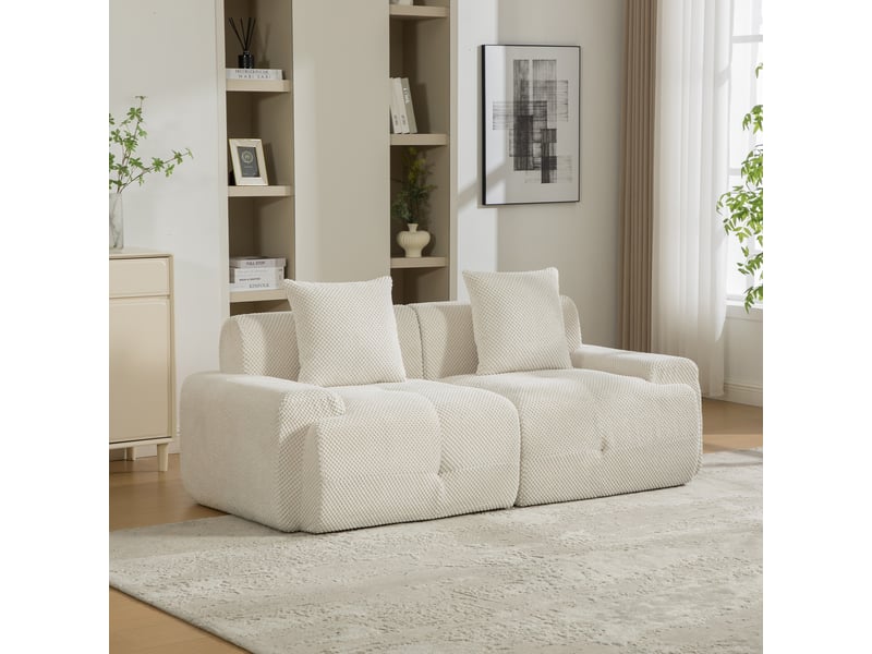 Canapé modulable en tissu chenille beige, rempli de mousse haute résilience, idéal pour le salon - Conforama B