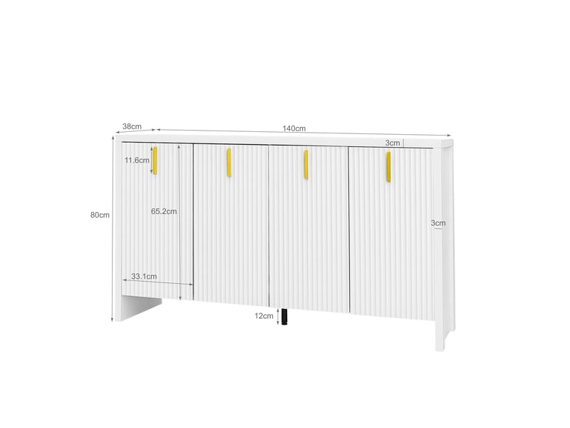  Buffet moderne blanc avec poignées dorées, rangement modulable et étagères réglables, design minimaliste  - Conforama C