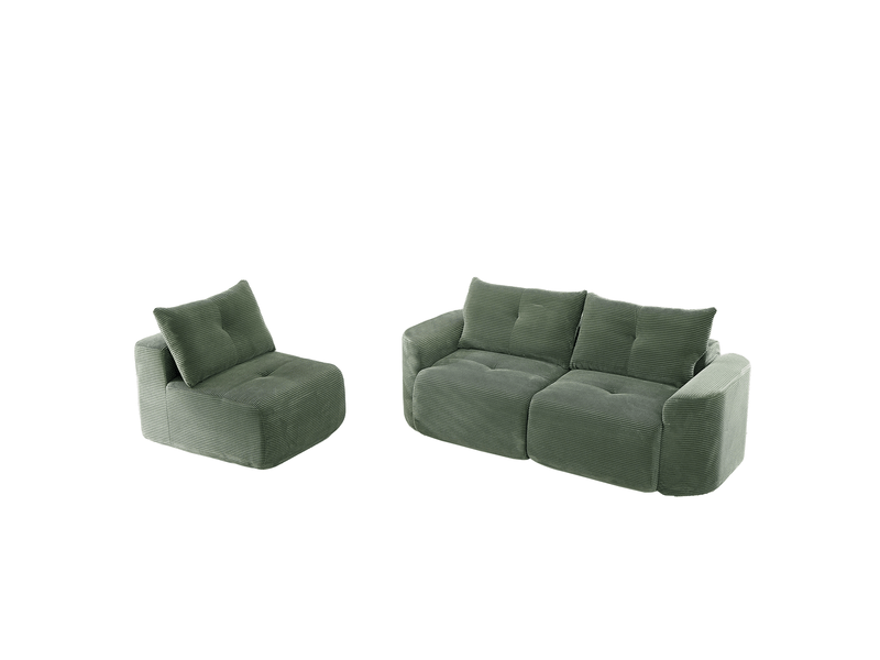  Canapé droit 3 places en velours côtelé vert sauge  - Conforama E