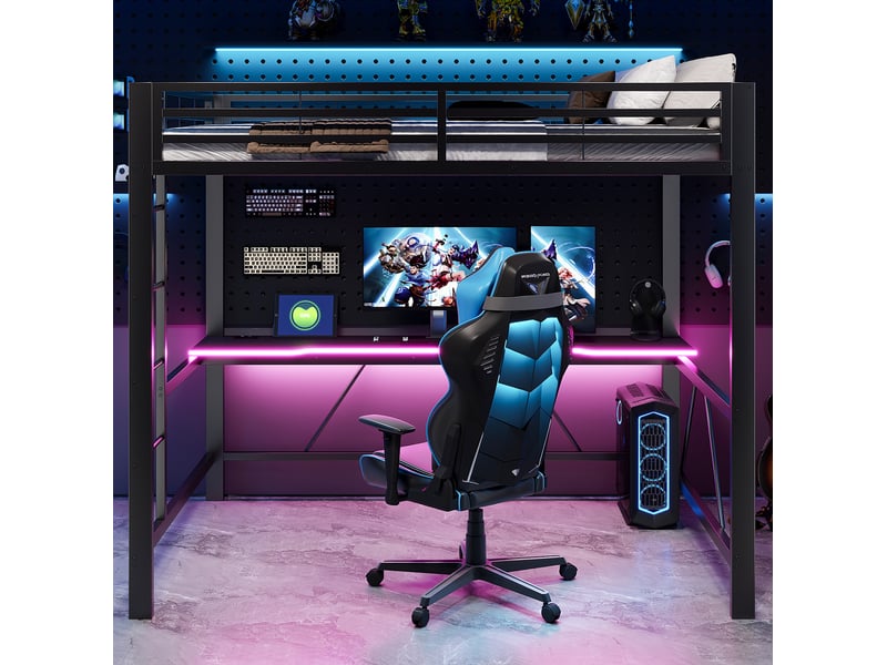 Lit mezzanine 140 x 200 cm noir avec bureau, led et station usb  - Conforama D