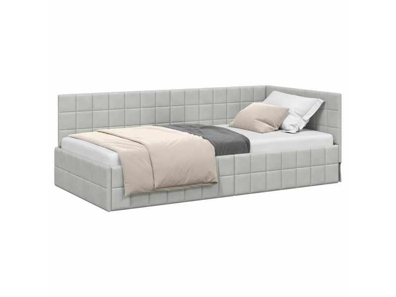 Lit adulte ; lit simple ; cadre de lit d'angle gris clair 90x190 cm velours  - Conforama D