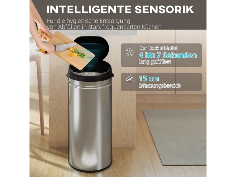  Poubelle à capteur 42 l 30,5 x 30,5 x 68 cm – argenté – ouverture sans contact soft-close silencieuse  - Conforama D