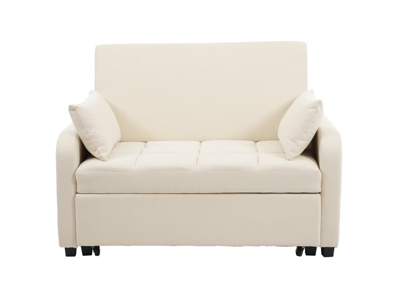  Canapé droit convertible, 2 places, style scandinave - avec dossier réglable, mode lit - tissu en lin, assise en mousse, pieds en pp - beige  - Conforama A
