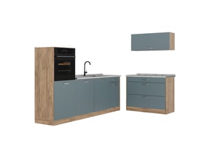 Vicco cuisine, bleu-grischêne doré, 220cm plan de travail marbre