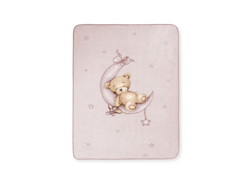 Couverture bébé interbaby 110 x 140 cm maille raschel - rose, motif ourson, lune et étoiles 00996-02 - Conforama A
