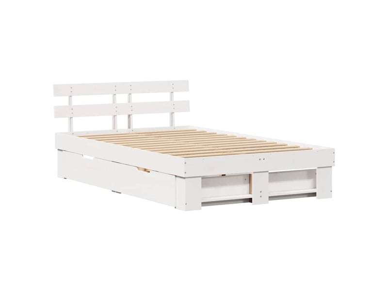  Lit double- lit adulte -  cadre de lit avec tiroir blanc 135 x 190 cm pin massif  - Conforama D