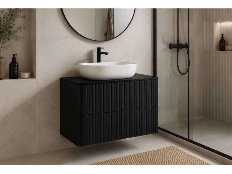  Plan de travail linea 80 cm noir mat pour meuble de salle de bain avec angles arrondis  - Conforama B