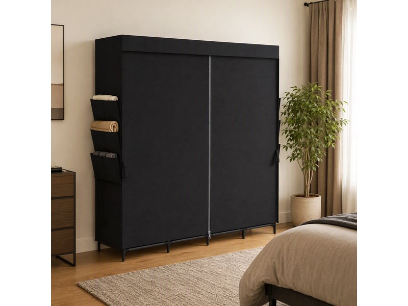  Armoire gain de place en tissu avec 5 tringles, 4 étagères, 6 poches latérales, 170 x 45 x 167 cm, noire  - Conforama D
