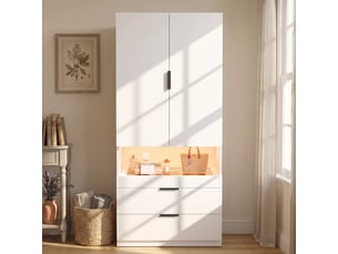 Armoire à portes battantes avec éclairage led 90x50x200 cm tiroir à bijoux en verre 3 tiroirs blanc