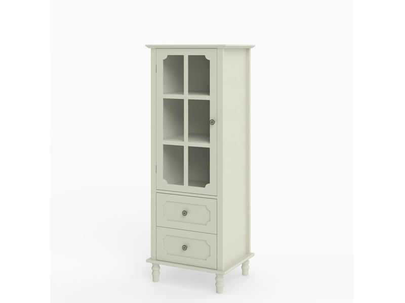  Armoire vitrine modenvie avec porte vitrée et 2 tiroirs 50 x 40 x 133 cm mdf blanc crème  - Conforama A