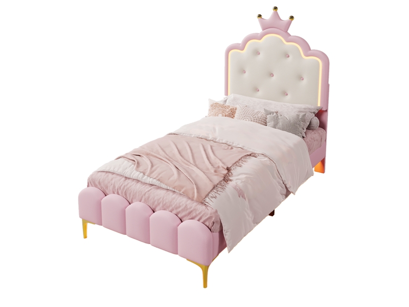 Lit enfant princesse - led - 90x200 cm - charge 150 kg - métal et pu - rose - Conforama A