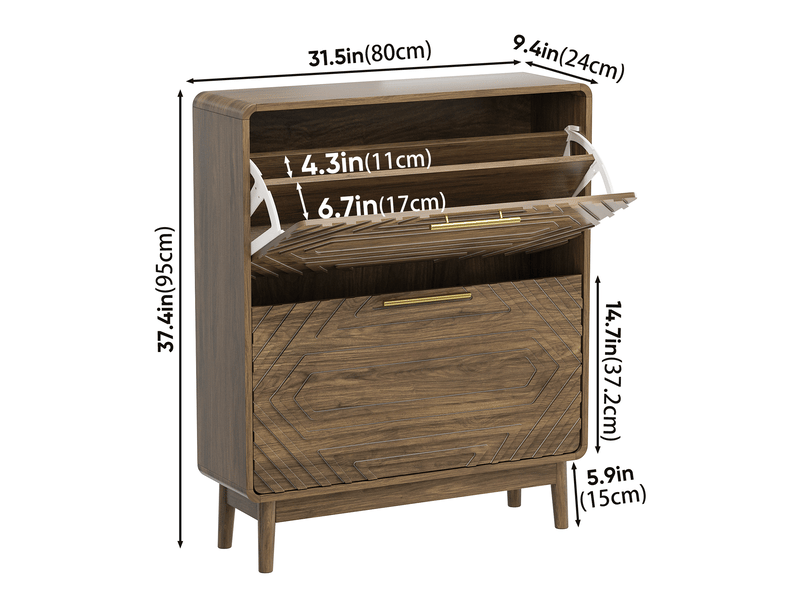  Meuble à chaussures en mdf bois foncé, 2 portes abattantes, 80 cm de large, rangement pour l'entrée  - Conforama C