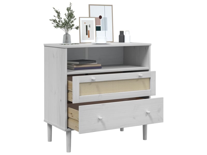 Buffet - bahut - meuble de rangement senja aspect rotin blanc 80x40x80 cm bois massif de pin - Conforama D