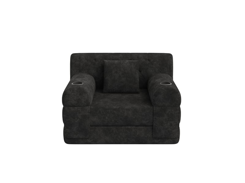  Fauteuil convertible 1 place en velours côtelé noir, 107x80x81 cm  - Conforama D