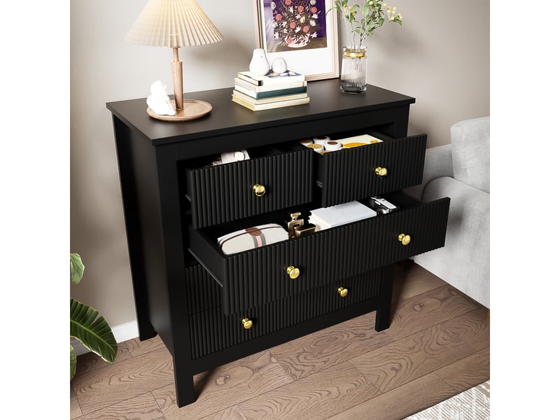  Commode 5 tiroirs de rangement pour chambre en panneaux de particules 79×39,5×80,5 cm noir  - Conforama B
