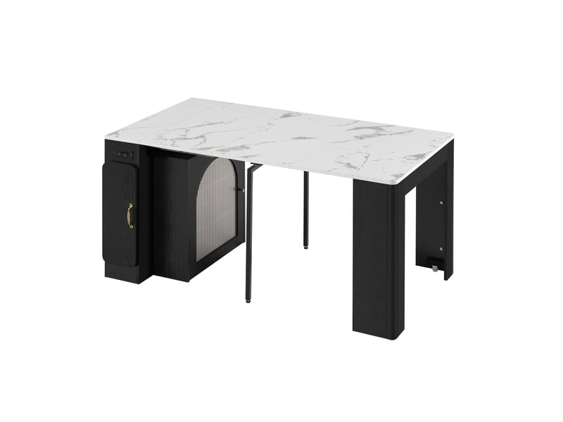  Îlot de cuisine sur roulettes table extensible 83 x 39.6-149.6 cm led multiprise usb noir  - Conforama A